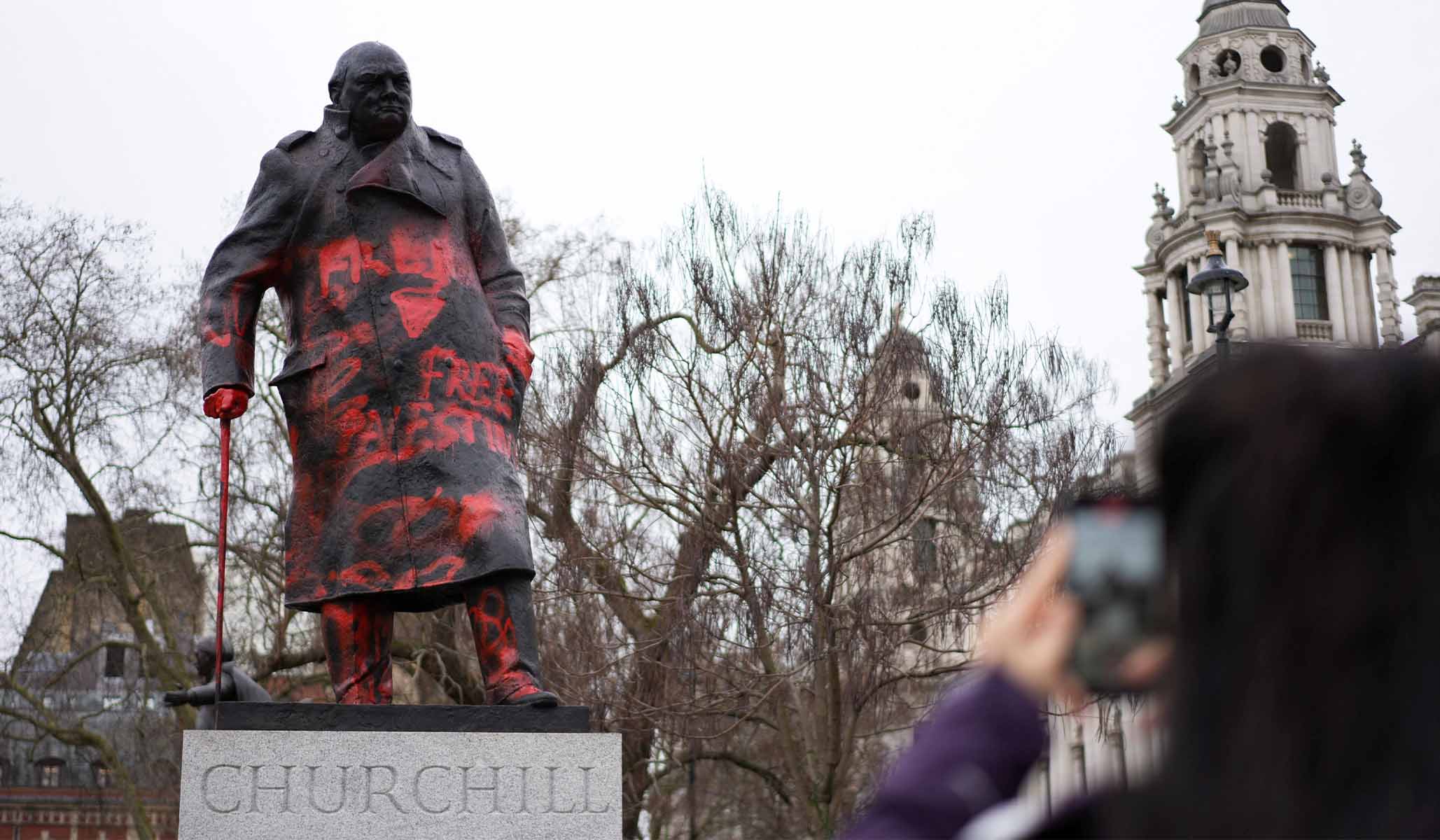 Churchill Statue Defaced in Parliament Square Amid Culture War and Antisemitism Concerns